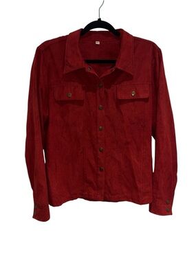 Vintage Orangey-red Faux Suede Button-up Jacket Unisex Size Large Western Collar